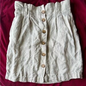Beige Button-Down Linen Mini Skirt